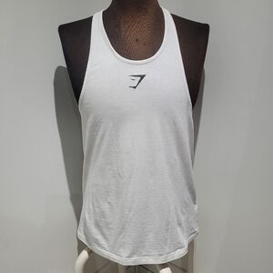 Gymshark Men's Stringer Medium White Black Logo Athletic Gym Bodybuilding